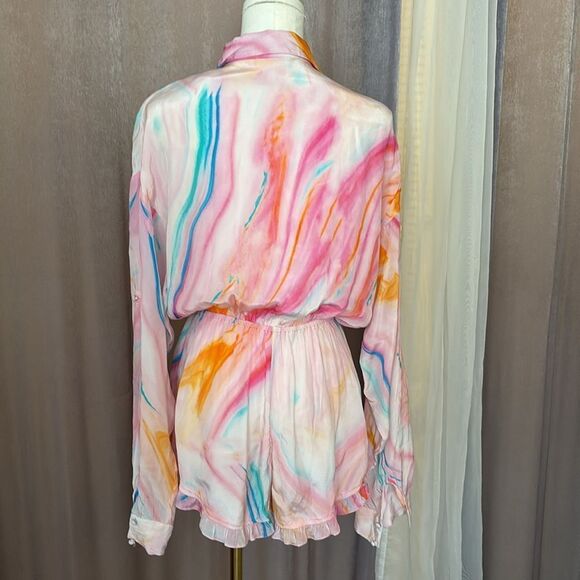 Rococo Sand 100% viscose Colorful Tie-Dye Button-Up Romper, M - Picture 6 of 9